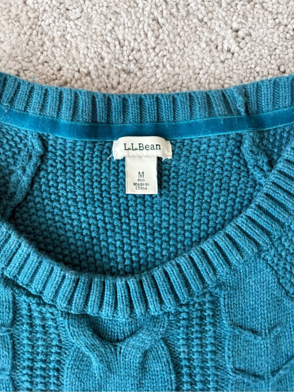 L.L. Bean Teal Cable-Knit Crewneck Sweater - Picture 4 of 6